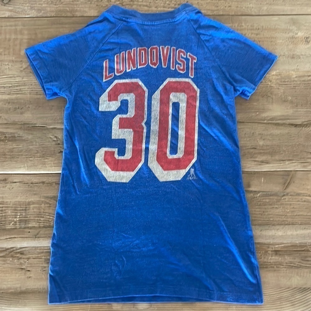 New York Rangers #30 Lundqvist Women Distressed Tee Size S
